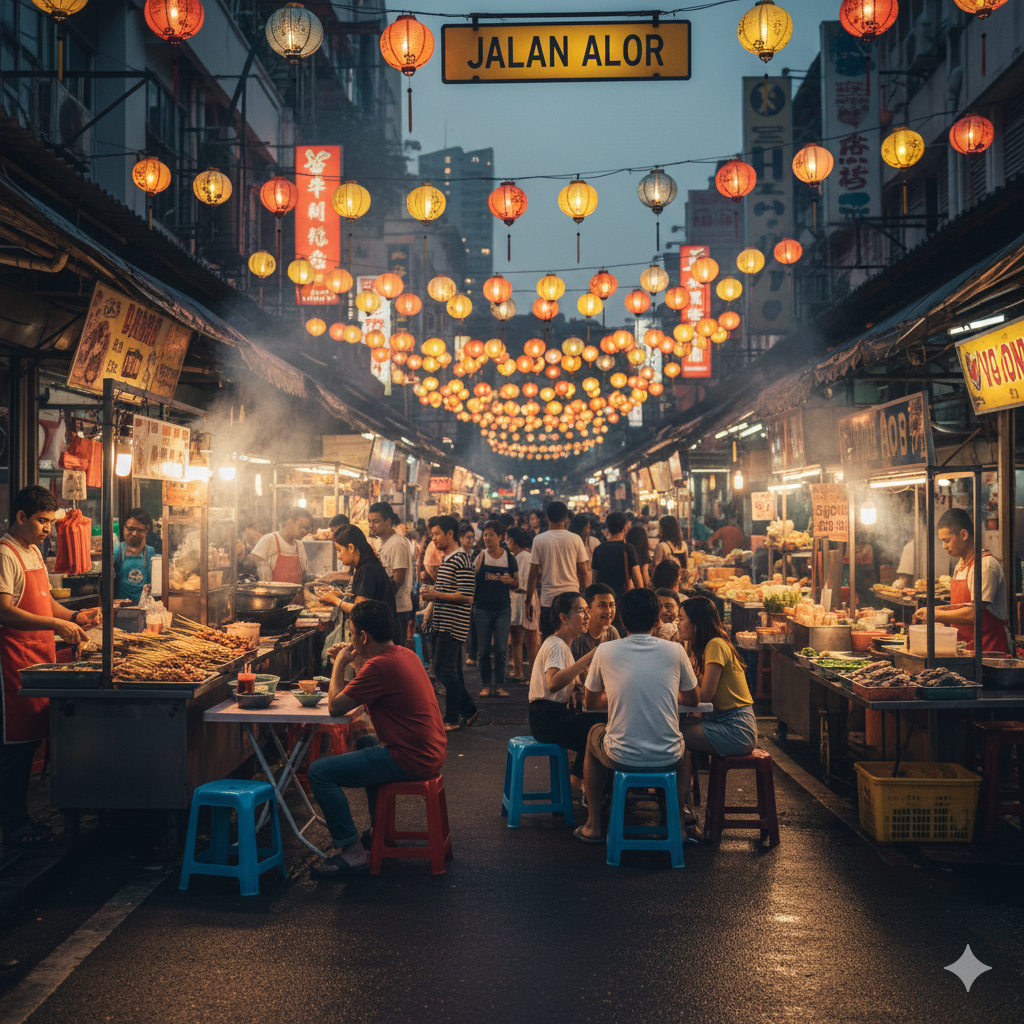 길거리 공연 다양한 음식들을 맞볼수있는 잘란 알로 야시장