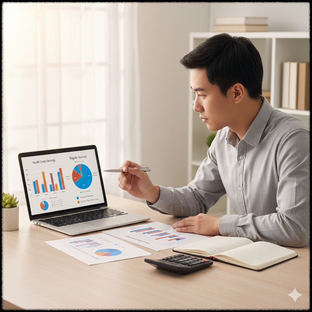 청년이 자신의 상황에 맞는 적합한 계좌를 선택하는 모습