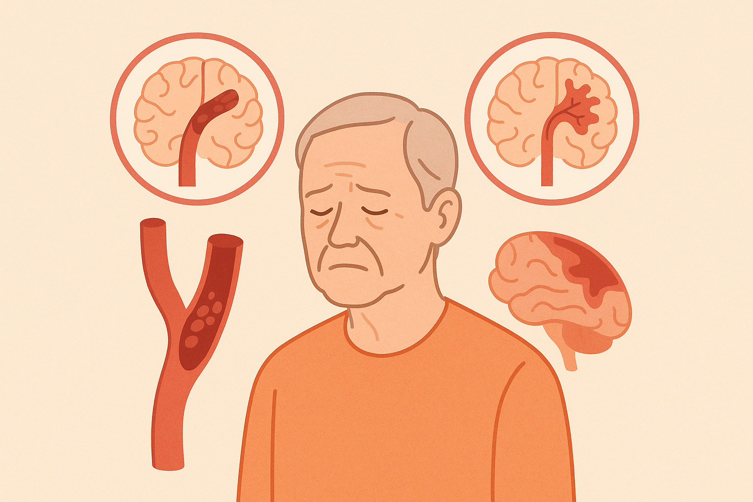 뇌졸중 종류 비교: 뇌경색과 뇌출혈의 차이를 보여주는 일러스트