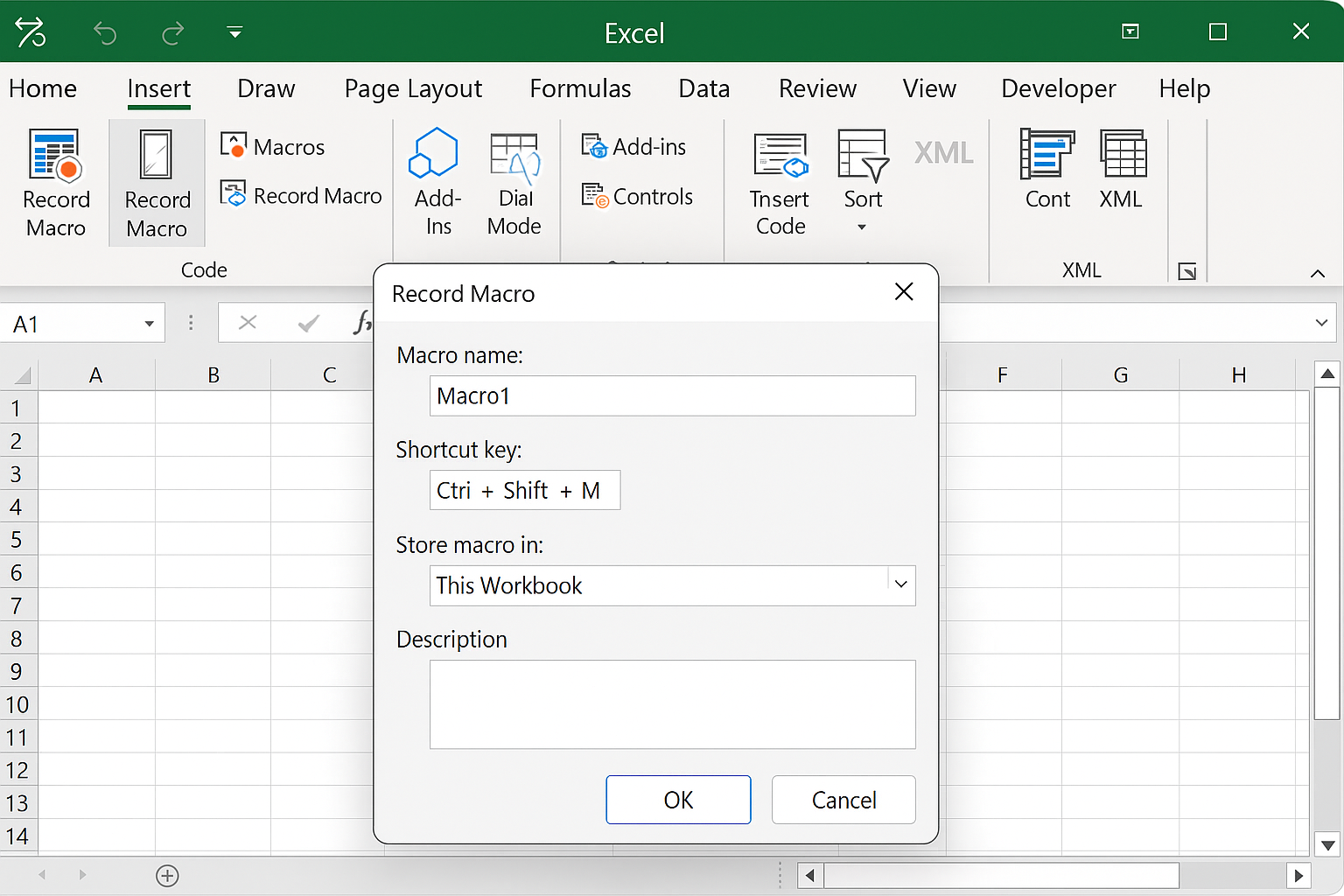 매크로 실행과 단축키 지정 관련 사진