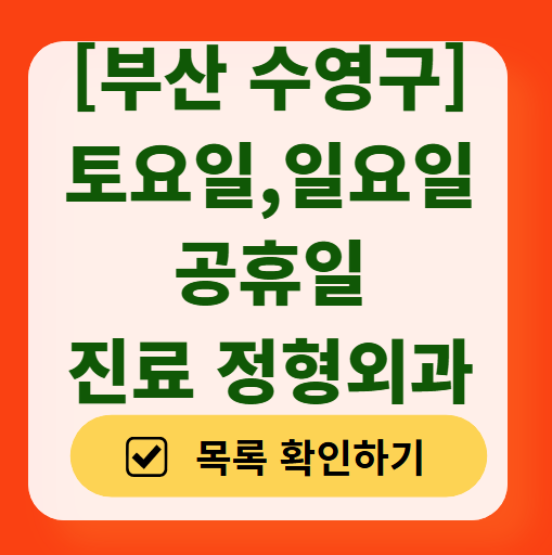 부산 수영구 일요일 문 여는 정형외과 리스트 ❘ 토요일, 주말, 공휴일 진료 영업 병원 목록