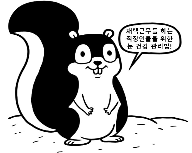 재택근무를 하는 직장인들에게 눈 건강 관리방법을 알려주는 다람쥐