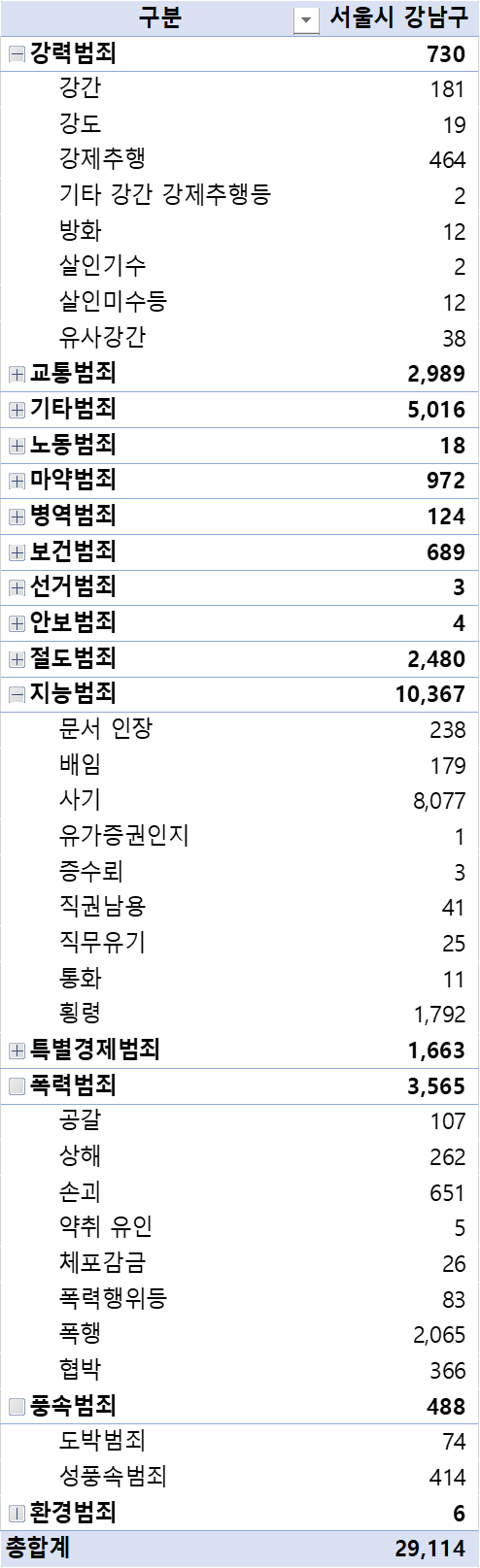 강남구 범죄현황 표 (기본 데이터)