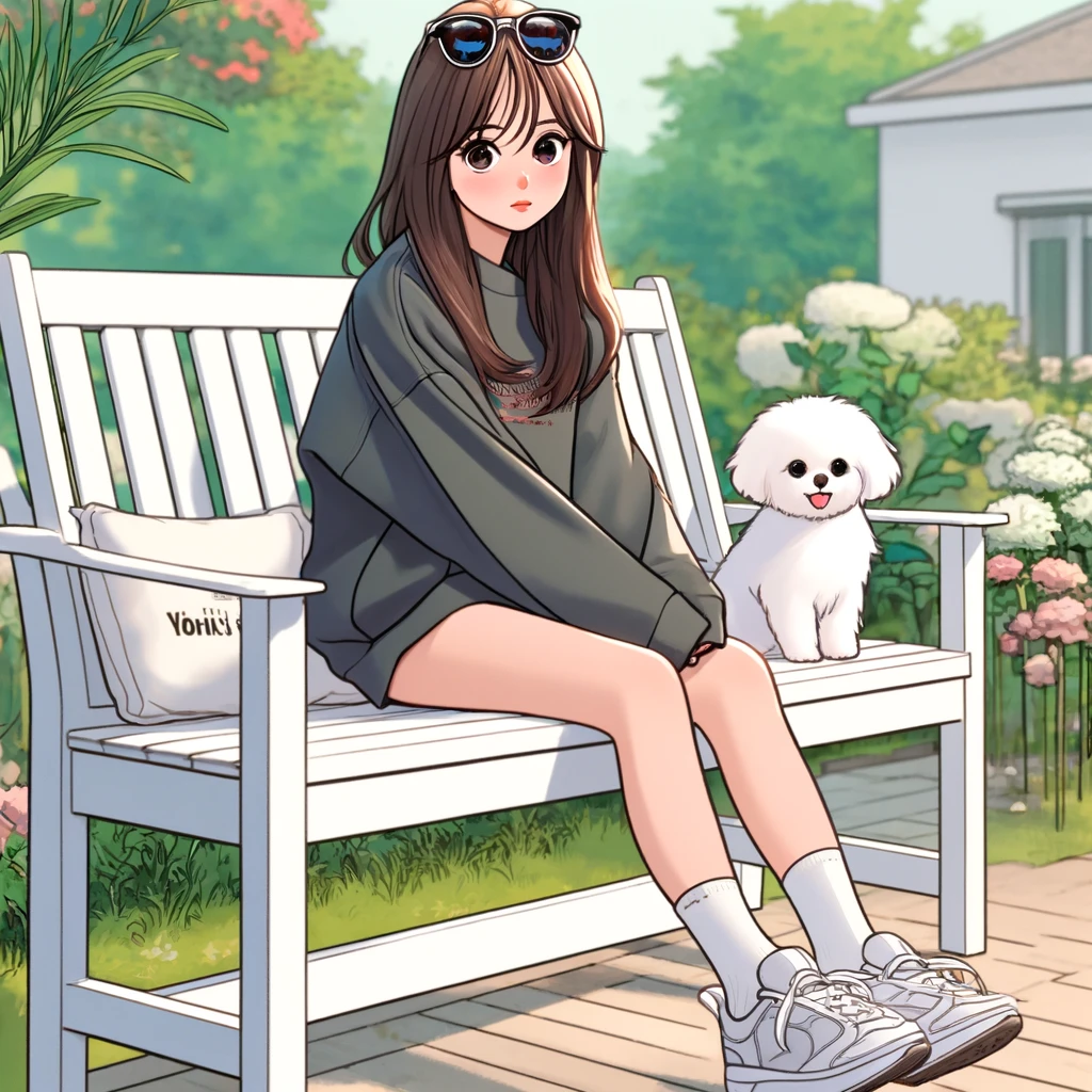 벤치에 앉아 있는 여성