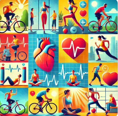 여러가지 운동을 하고 있는 사람들이 있는 이미지