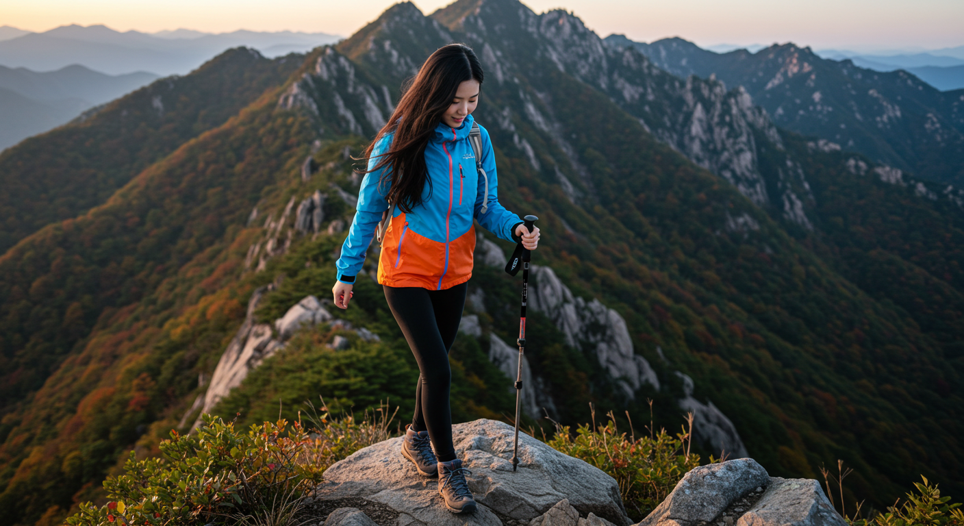 금강산을 오르는 한국 여인