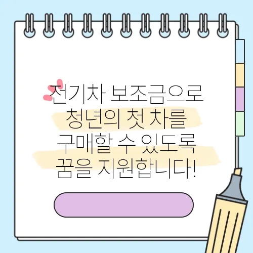 전기차 보조금으로 청년의 첫 차를 구매할 수 있도록 꿈을 지원합니다!