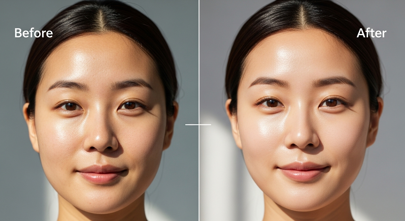 아몬드 섭취 전후 피부 톤이 개선된 여성의 비교 이미지