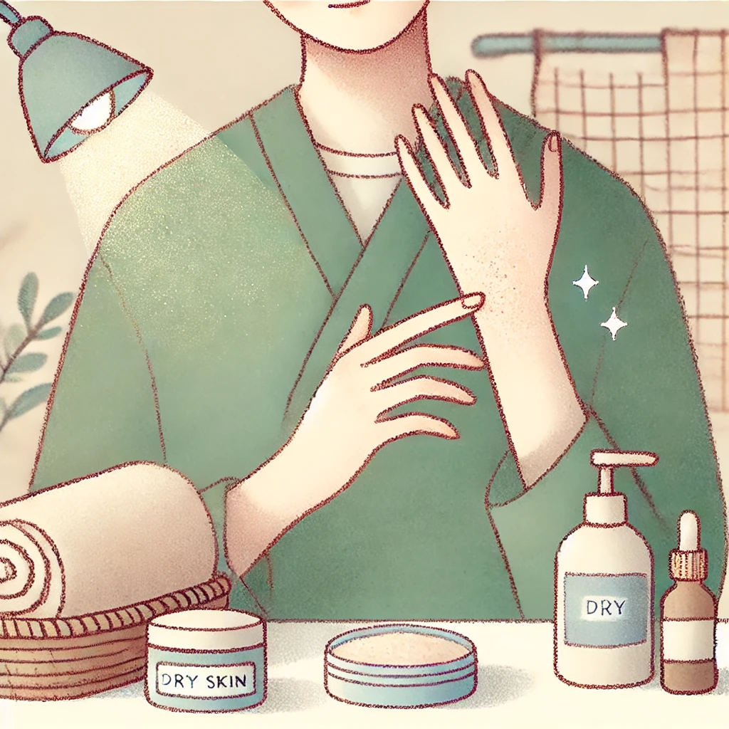 샤워후 건조해진 피부 보습관리하는 이미지