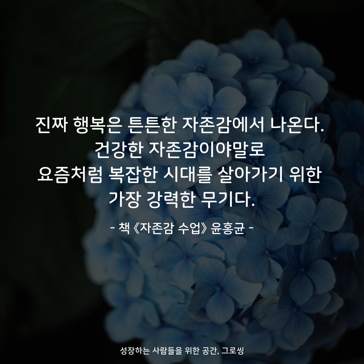 진짜 행복은 튼튼한 자존감에서 나온다.
건강한 자존감이야말로
요즘처럼 복잡한 시대를 살아가기 위한
가장 강력한 무기다.