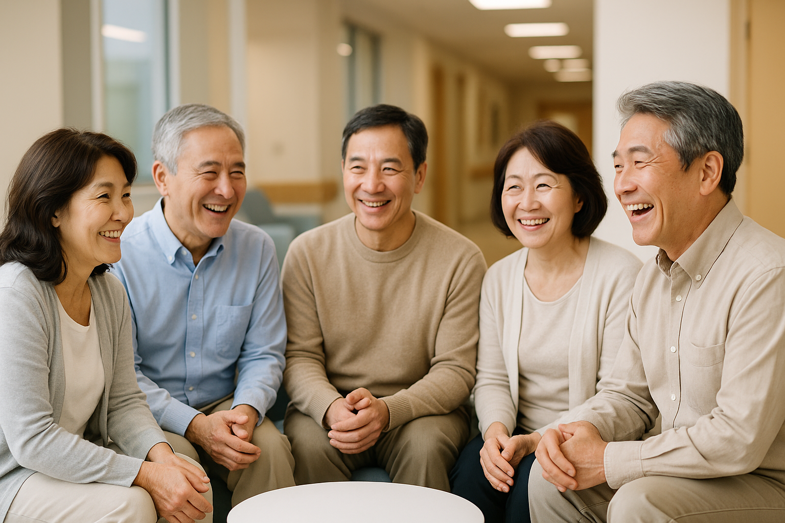 가족들이 심근경색 환자에게 관심과 격려를 해주는 그림