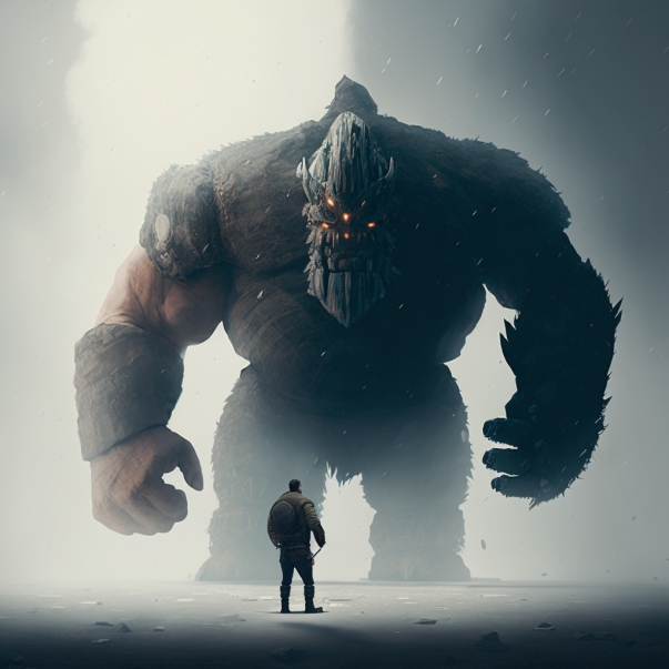 A man fight against a giant