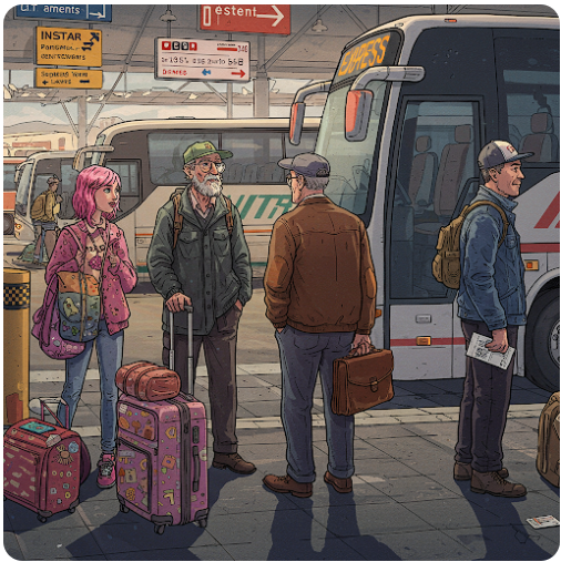 고속버스를 타려고 기다리는 사람들