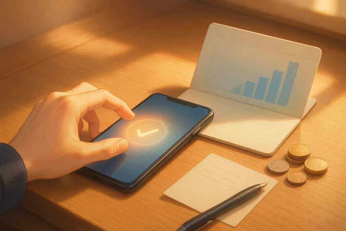 스마트폰으로 자동이체를 설정하는 모습과 안정적으로 쌓여가는 통장 잔고를 보여주는 이미지