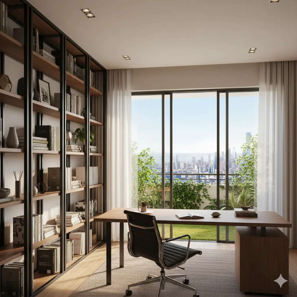 파티션, 가벽, 책장 등을 활용해 업무 공간을 명확히 분리하는 것이 핵심