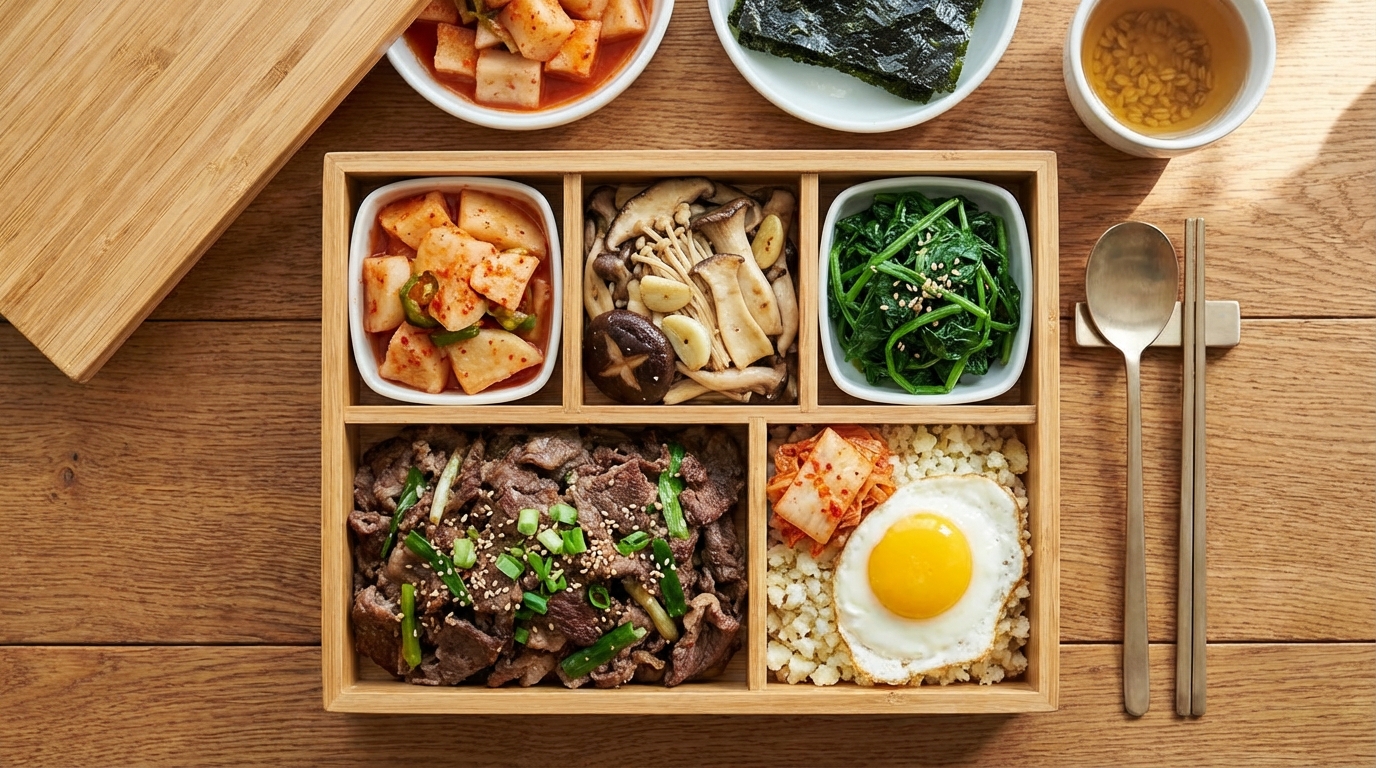 소고기와 버섯구이 등으로 구성된 현실적인 한국식 저탄고지 식단