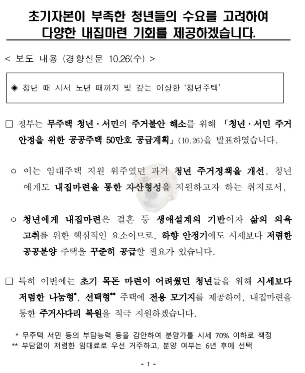 미혼 청년 특공 관련 보도자료