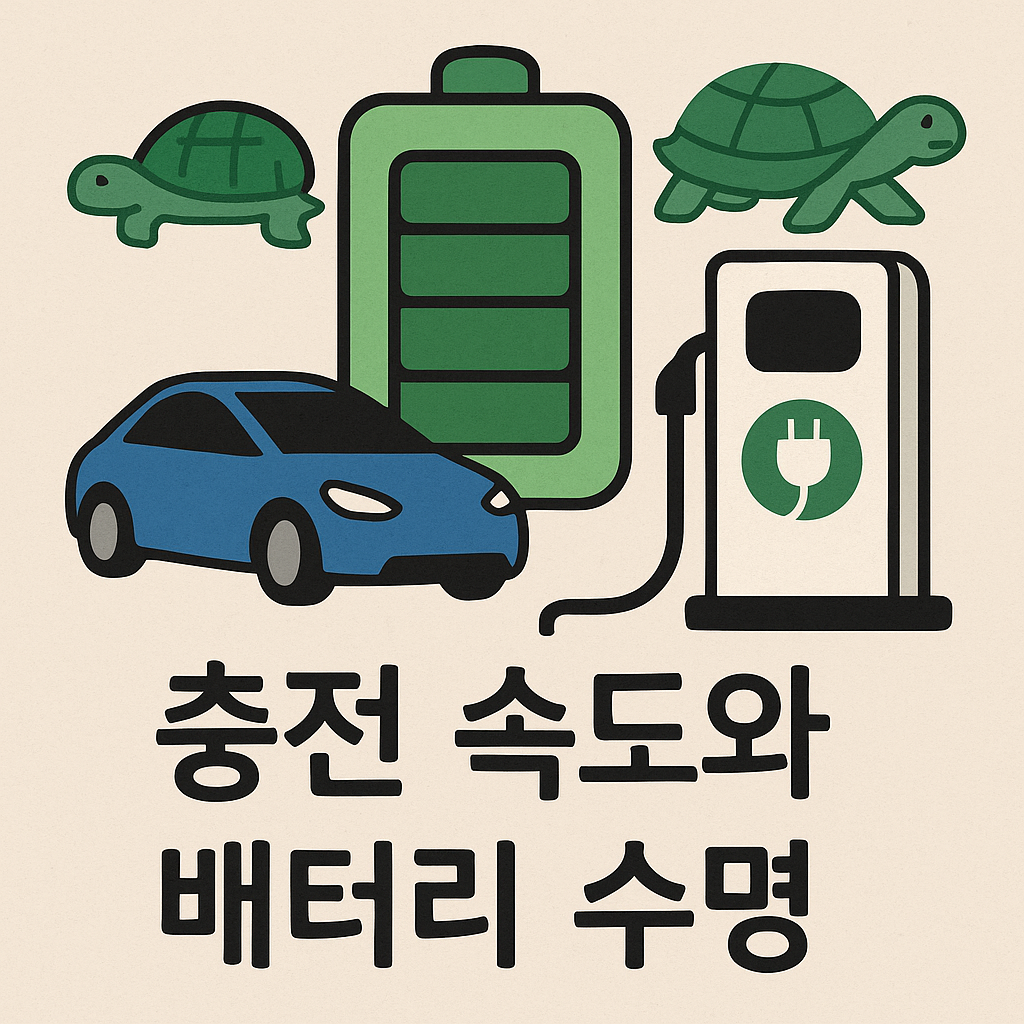 충전 속도와 배터리 수명이 연상되도록 거북이와 전기차가 그려진 그림