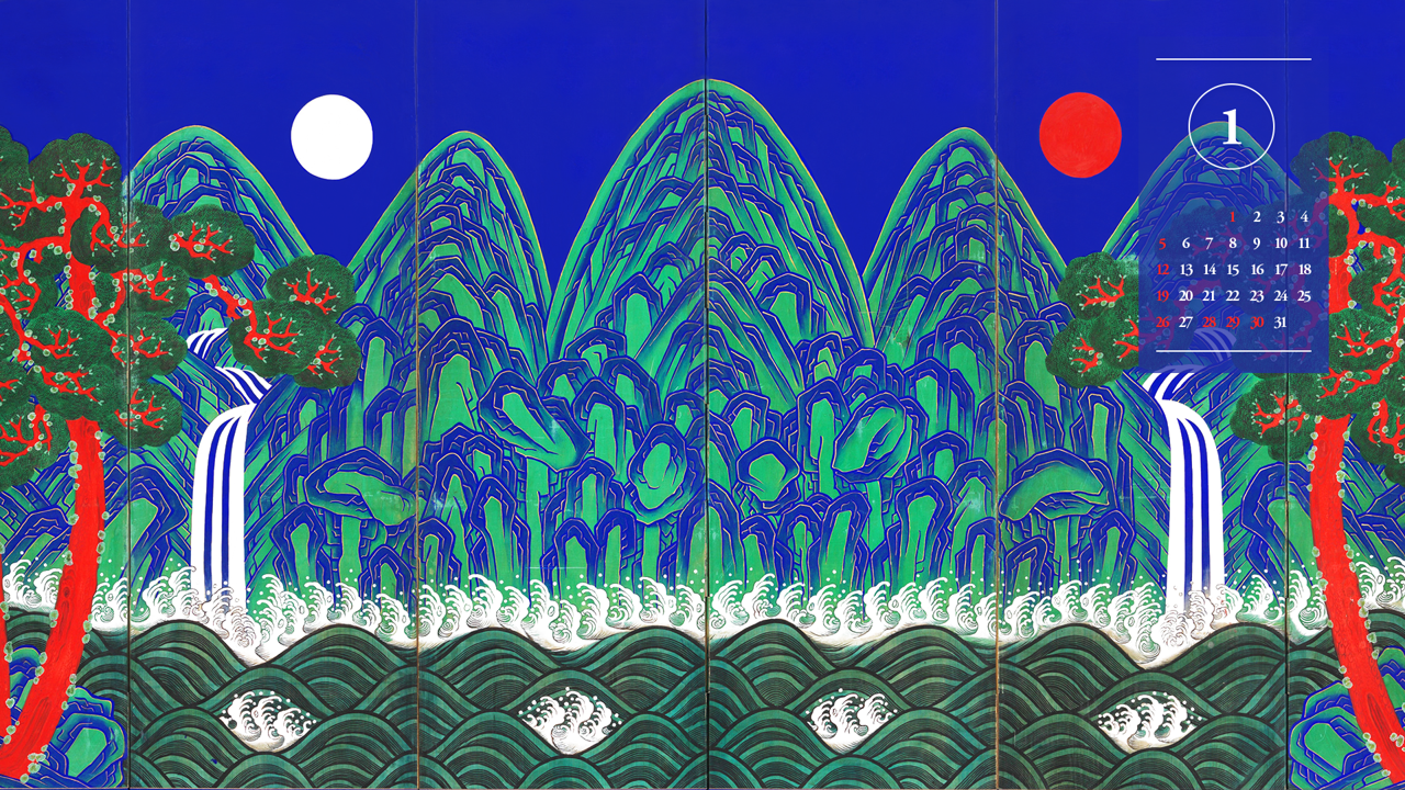 06 일월오봉도 그림 A - 2025년1월 노트북배경화면