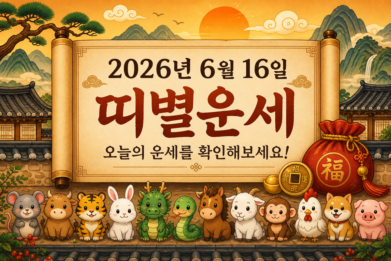 2026년 6월 16일 띠별운세 무료 보기 만세력 2D 이미지