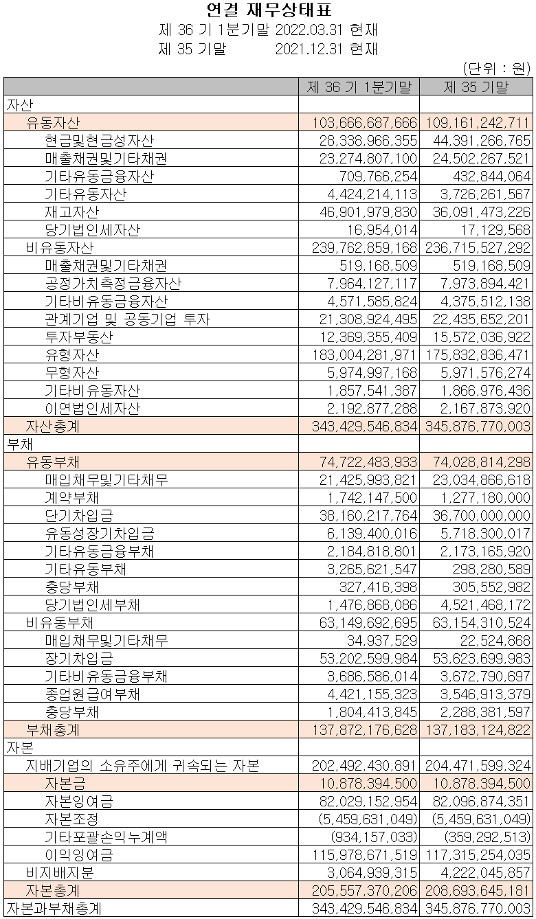 에프에스티 - 재무상태표