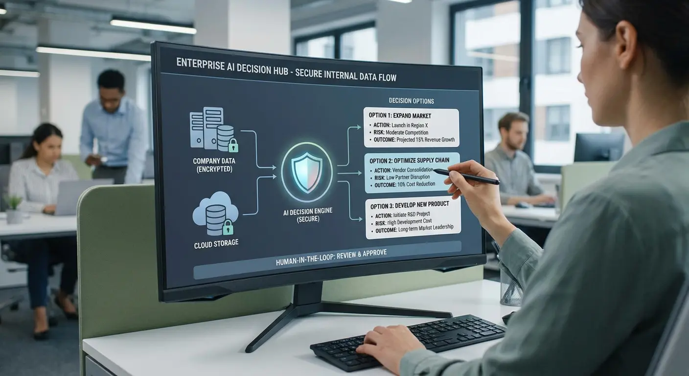 팔란티어 AI가 내부 데이터를 기반으로 의사결정을 지원하는 구조