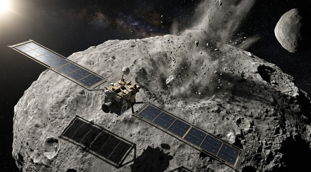 NASA DART 탐사선이 소행성 디모르포스에 충돌하는 순간과 충돌 후 분출된 잔해 구름 이미지