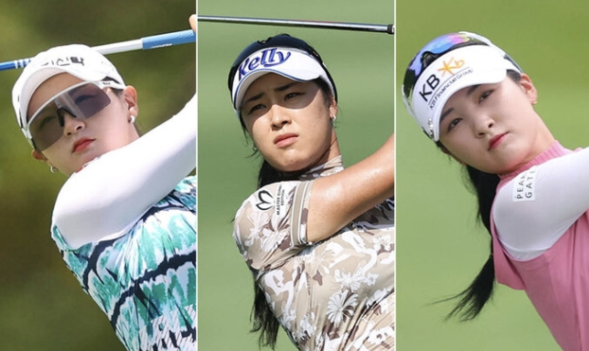 시즌 상금 10억원 돌파에 도전하는 (왼)박현경, (중간)윤이나, (오)이예원