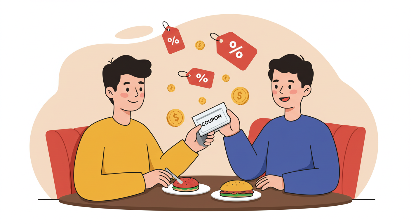 외식 결제 시 소비쿠폰을 똑똑하게 사용하는 소비자의 모습