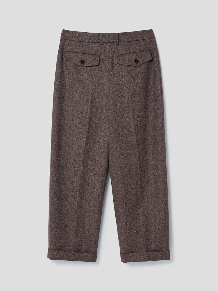 울 해링본 배기 턱 팬츠 후면