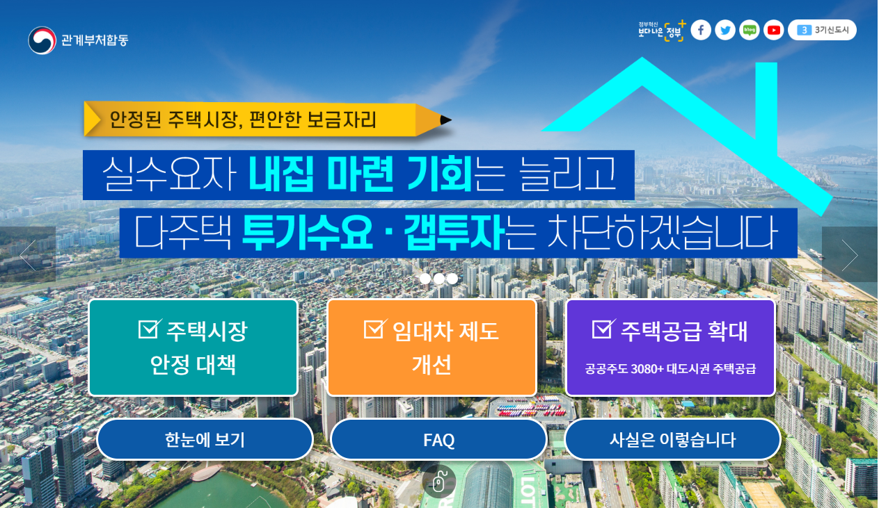 부동산대책 정보사이트 메인화면 캡쳐