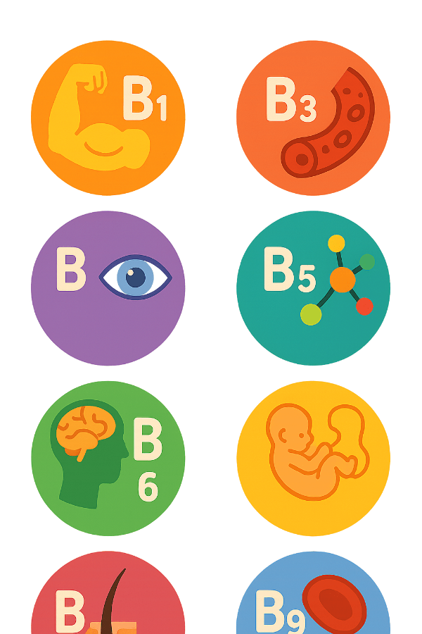 비타민B군의 다양한 역할을 나타낸 도식