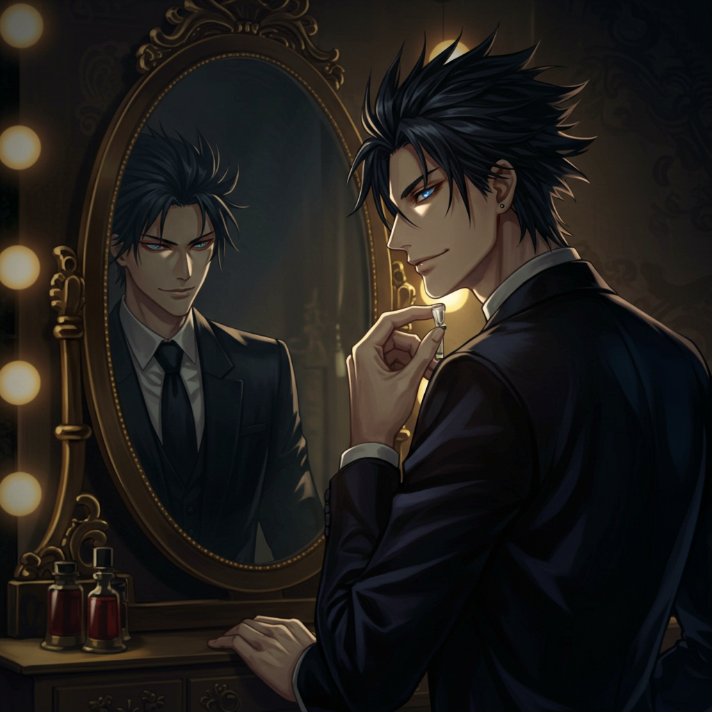 섬세하게 메이크업하는 잘생긴 남자