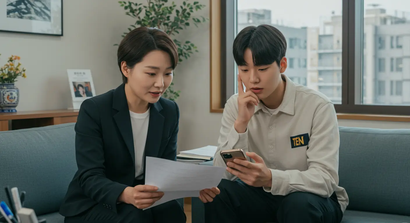 전문가의 도움을 받아 집주인과 통화하는 연습을 하며 자신감을 얻는 세입자의 모습