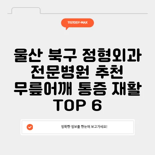 울산 북구 정형외과 전문병원 추천 무릎어깨 통증 재활 TOP 6