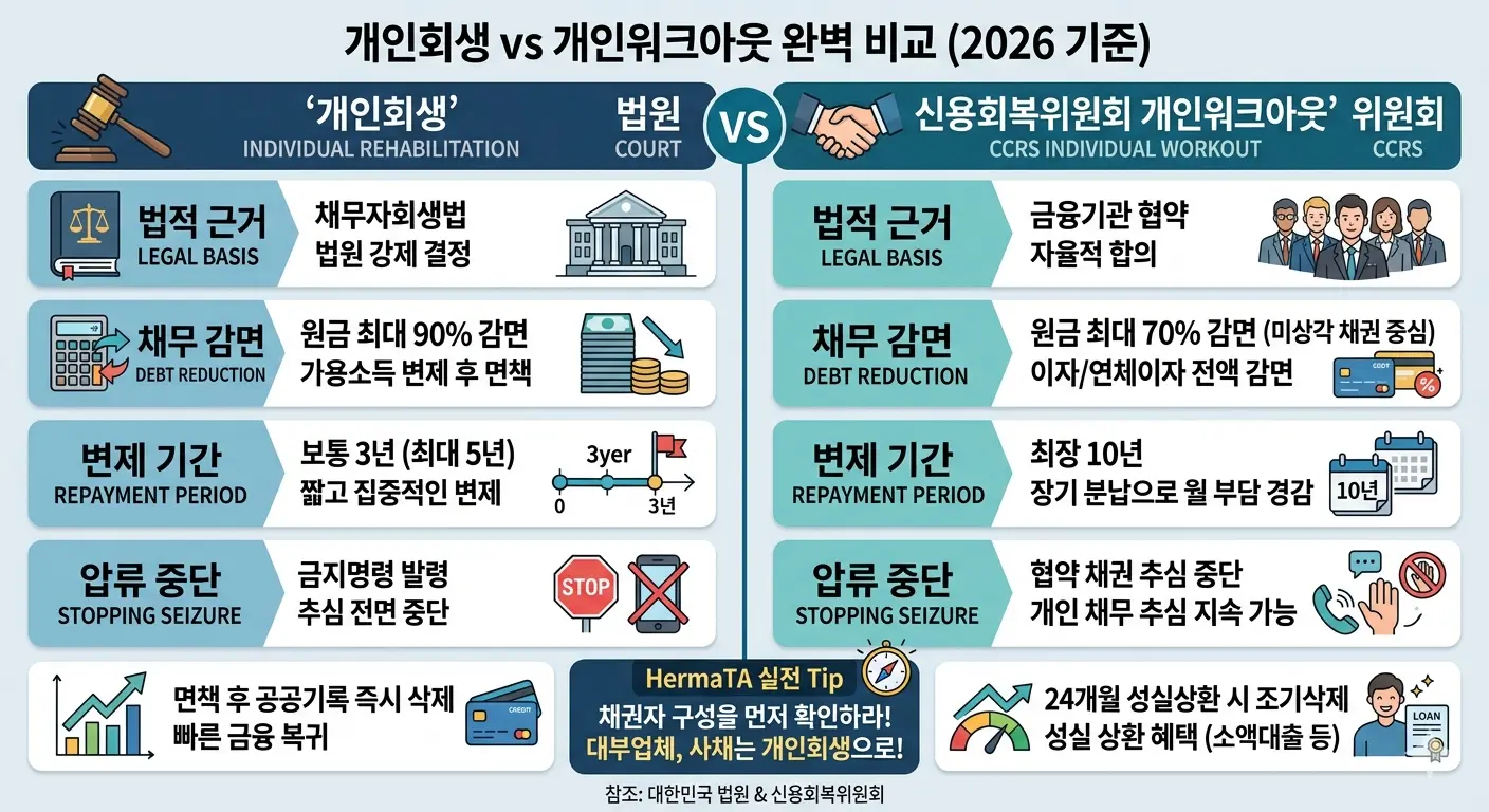 개인회생과 개인워크아웃 비교 관련 이미지