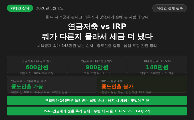 연금저축 vs IRP, 뭐가 다른지 몰라서 세금 더 냈다