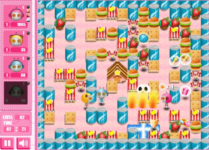 봄잇1-게임하기-플레이-화염-아이템을-사용하여-상대를-처치하는-화면