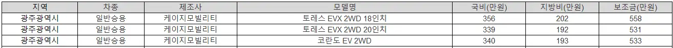 2025년 광주광역시 전기차 보조금