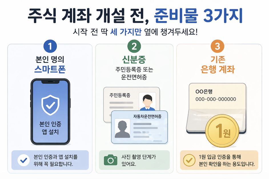 주식 계좌 개설 준비물 3가지 비대면 스마트폰 신분증 은행계좌 필요 서류 정리