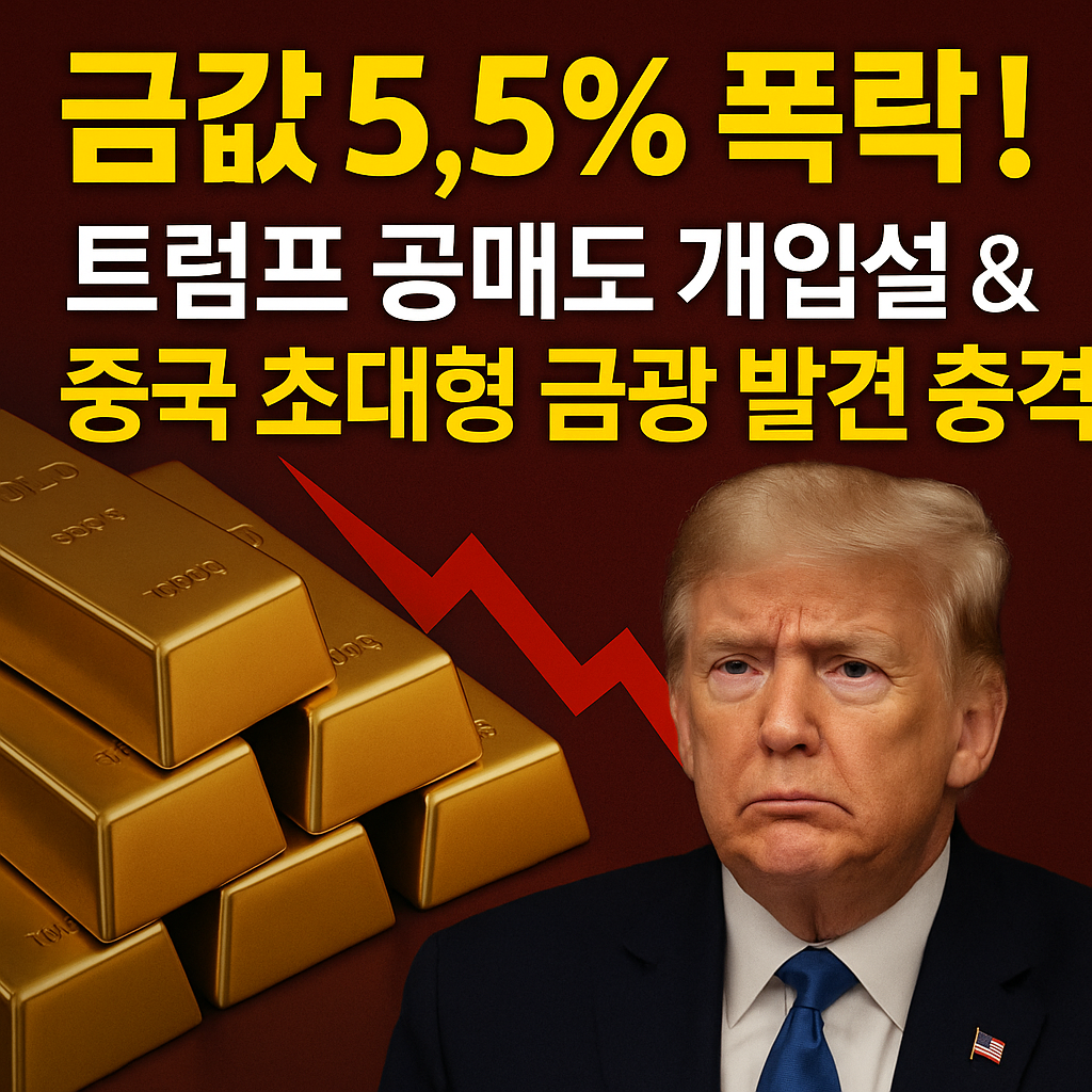 금값 폭락 관련 뉴스 썸네일로, 트럼프와 금괴, 하락 화살표가 강조되어 있다.