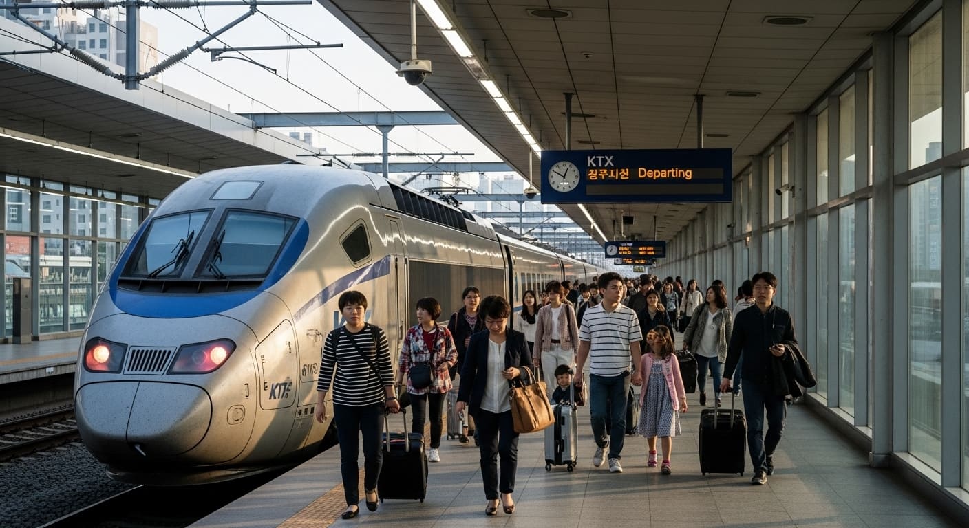 추석 귀성객으로 붐비는 기차역 대합실
