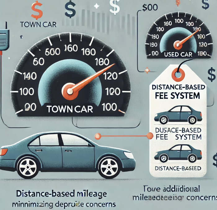 차량 주행거리가 늘어나는 것을 나타내는 주행계와 중타운카 단점 가격표가 함께 보이는 장면. 하지만 옆에는 타운카의 거리요금 시스템이 강조되어, 감가를 보전할 수 있는 방법을 표현