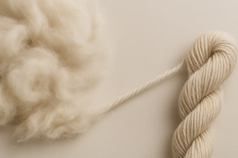 부드러운 섬유가 점차 꼬여 실로 변해가는 과정