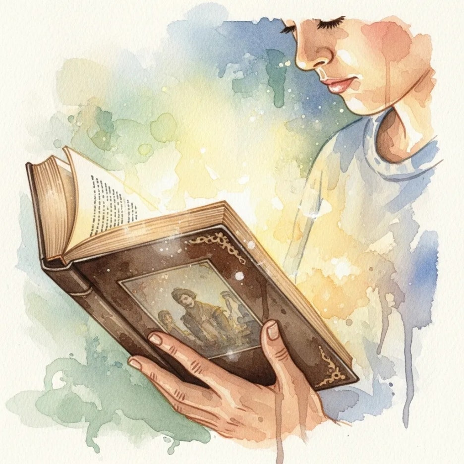 오랜 책을 펼쳐 정보를 얻는 모습