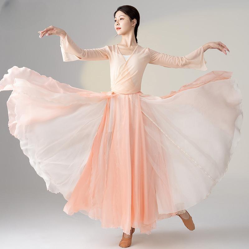 한국무용풀치마 한국무용 연습복 의상 투톤 쉬폰 스커트 워십복