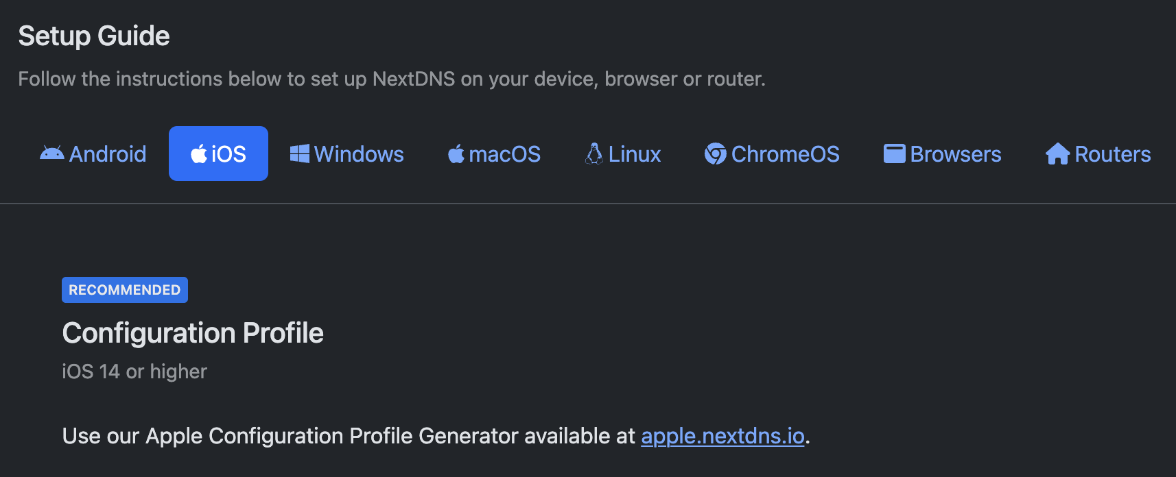 NextDNS Setup 페이지
