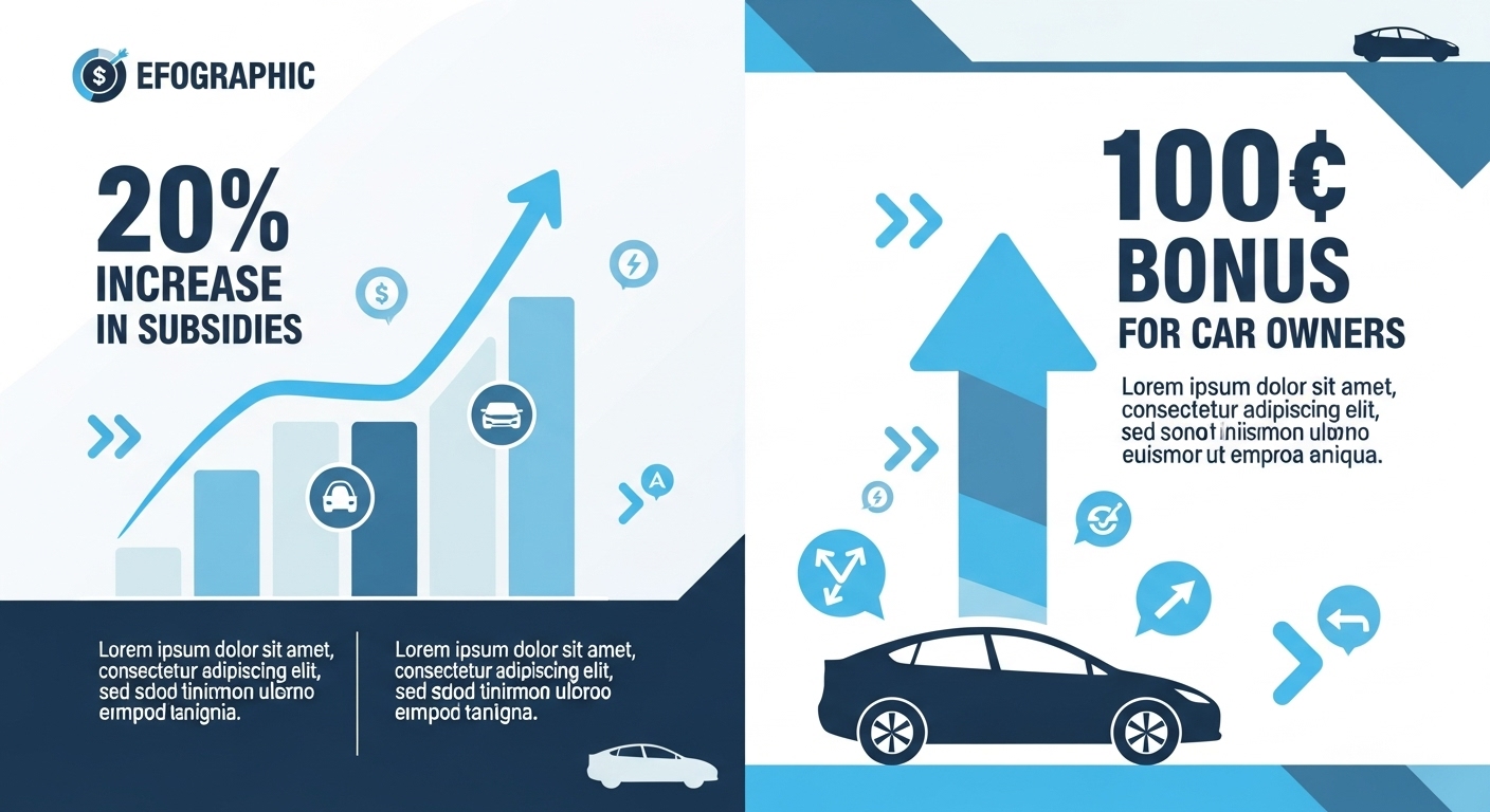 2025년 전기차 보조금 20% 확대 및 노후차 전환지원금 100만원 신설 혜택을 시각적으로 보여주는 인포그래픽.