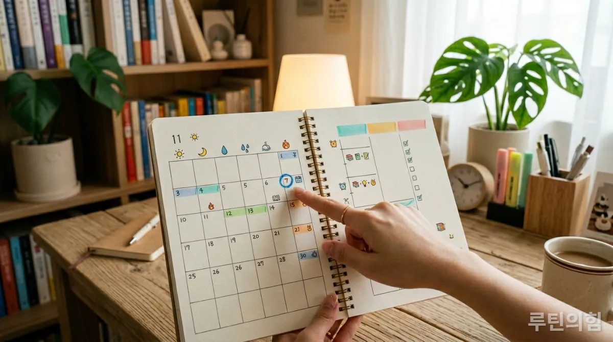 복습 주기가 표시된 스터디 플래너 또는 디지털 달력