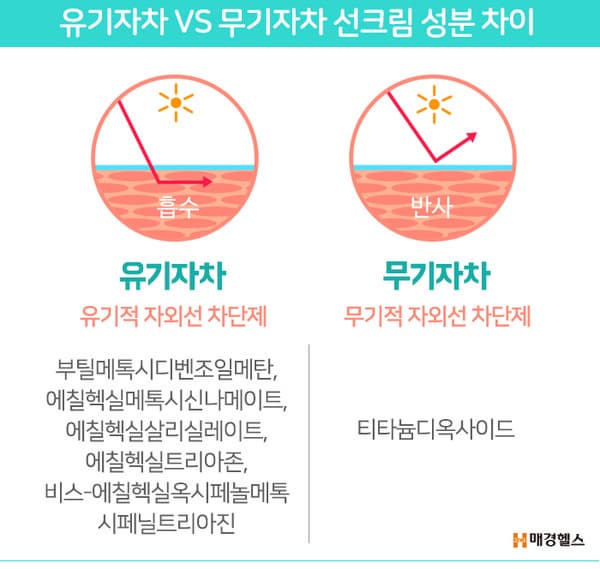 유기자차와 무기자차를 비교하는 그림